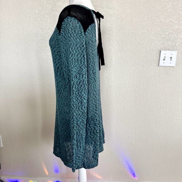 Maurices Sweater Crochet Knit Dress Sz 2 Teal Blue Tunic Long Sleeve Bow Back - Picture 7 of 15